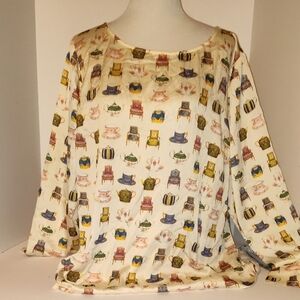 Talbots  Women's 2x Long Sleeves Teacup, Teapot, Chair Blouse